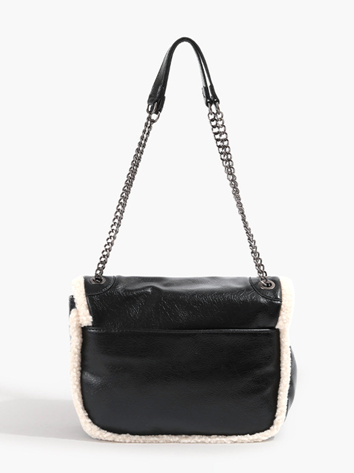 Bolsa de ombro de lã texturizada com aba